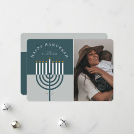 Happy Hanukkah Modern Menorah Candle Familie Foto Feiertagskarte