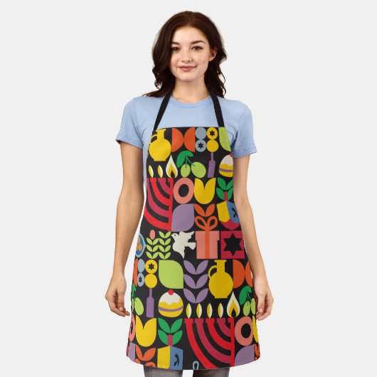 Happy Hanukkah Modern Menorah Latkes & Stars Schürze (Getragen)