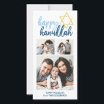 Happy Hanukkah Modern Script 3 Foto Urlaub Feiertagskarte<br><div class="desc">Feiern Sie den Urlaub mit dieser modernen Fotokarte.</div>