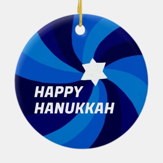 HAPPY HANUKKAH Modern Swirl Star Custom PHOTO Keramik Ornament (Hinten)