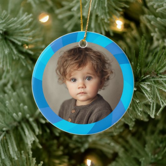 HAPPY HANUKKAH Modern Swirl Star Custom PHOTO Keramik Ornament (Baum)