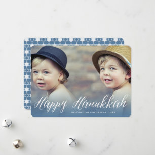 Happy Hanukkah Modern Trendy White Script Foto Feiertagskarte