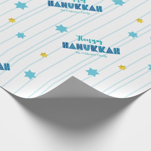 Happy Hanukkah Modern Typografy Gold Stars Name Geschenkpapier (Ecke)