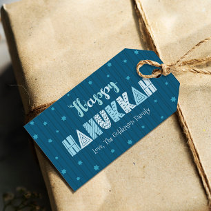 Happy Hanukkah Modern Whimsical Typografie Aquamar Geschenkanhänger