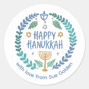 HAPPY HANUKKAH Moderne, handGezeichnet, maßgeschne Runder Aufkleber