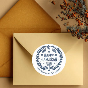 HAPPY HANUKKAH Moderne, handGezeichnet, maßgeschne Runder Aufkleber