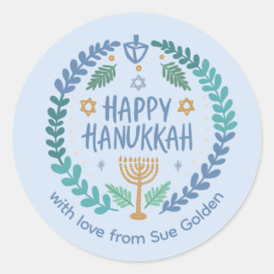 HAPPY HANUKKAH Moderne, handGezeichnet, maßgeschne Runder Aufkleber
