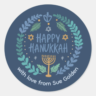 HAPPY HANUKKAH Moderne handGezeichnet Niedliche Wh Runder Aufkleber