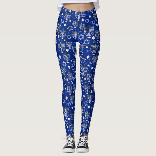 Happy Hanukkah Moderne Star von David Menorah Leggings (Vorderseite)