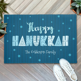 Happy Hanukkah Moderne Whimsikale Typografie Aquam Fußmatte