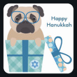 Happy Hanukkah Mops Sticker<br><div class="desc">Ein lustiges Chanukah Geschenk für jeden, der Hunde Lieben... besonders Mops-Jungtiere! Happy Hanukka!</div>