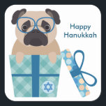 Happy Hanukkah Mops Sticker<br><div class="desc">Ein lustiges Chanukah Geschenk für jeden,  der Hunde Lieben... besonders Mops-Jungtiere! Happy Hanukka!</div>