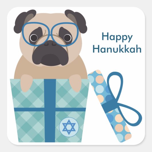 Happy Hanukkah Mops Sticker (Vorderseite)
