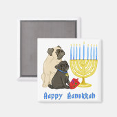 Happy Hanukkah Mops und Menorah Magnete Magnet (Vorderseite/Rückseite)