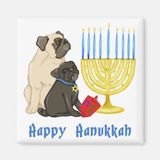 Happy Hanukkah Mops und Menorah Magnete Magnet (Vorne)