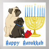 Happy Hanukkah Möpsen und Menorah Poster - Anpasse (Vorne)