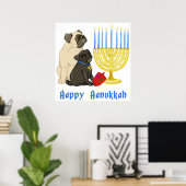 Happy Hanukkah Möpsen und Menorah Poster - Anpasse (Heimbüro)