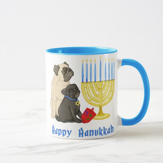 Happy Hanukkah Möpsen und Menorah Tasse (Rechts)