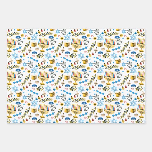 Happy Hanukkah Muster Wrapping Paper Sheets Geschenkpapier Set (Vorderseite)