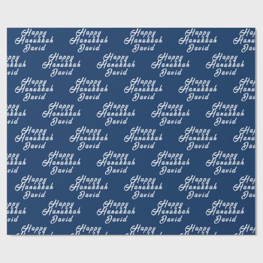 Happy Hanukkah Name Blue White Simple Menorah Geschenkpapier (Flach)