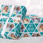 Happy Hanukkah Name Fotos Star Pattern Türkis Geschenkpapier<br><div class="desc">Machen Sie Ihr Hanukkah-Geschenk mit diesem personalisierten Fest-Verpackungspapier ganz besonders. Mit zwei Ihrer Lieblings-Fotos gerahmt in einem nahtlosen Sternmuster. Einfach durch Ihren eigenen Gruß und Namen ersetzen. Dieses vielseitige Design ist perfekt für viele verschiedene Anlässe wie Hanukkah, Geburtstage, Ferien, neue Zuhause und mehr! Die Farbe ist in Blau-Grün, Türkis und...</div>