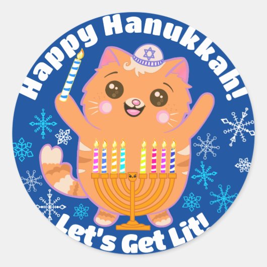 Happy Hanukkah Niedlich Cat Menorah Stickers (Vorderseite)