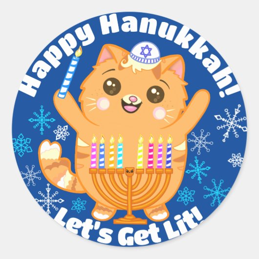 Happy Hanukkah Niedlich Cat Menorah Stickers (Vorderseite)