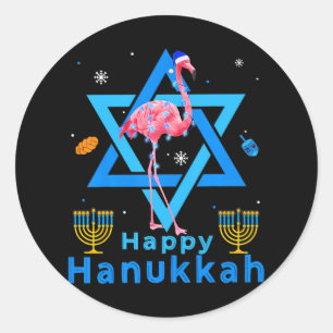 Happy Hanukkah Niedlich Flamingo Menorah jüdischer Runder Aufkleber