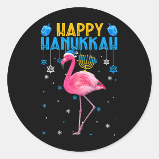 Happy Hanukkah Niedlich Flamingo Menorah jüdischer Runder Aufkleber