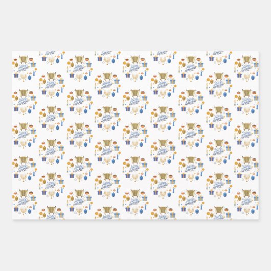 Happy Hanukkah Niedlich Mixed Color Geschenkpapier Set (Vorderseite 3)