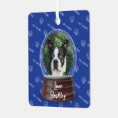 Happy Hanukkah Niedliche Custom Pet Snow Globe Ornament Aus Metall (Vorderseite links)