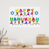 Happy Hanukkah Niedlicher Cartoon Diverse Kids Tex Poster (Küche)