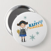 Happy Hanukkah Niedliches jüdisches Mädchen Button (Vorne & Hinten)