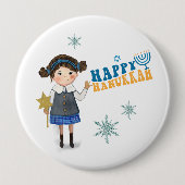 Happy Hanukkah Niedliches jüdisches Mädchen Button (Vorderseite)