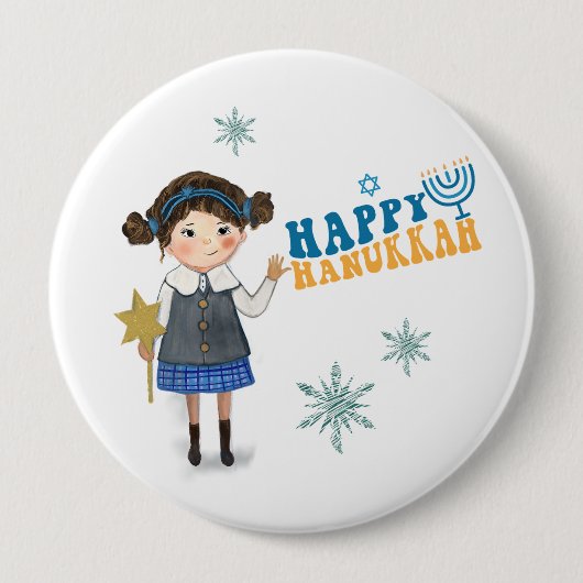 Happy Hanukkah Niedliches jüdisches Mädchen Button (Vorderseite)