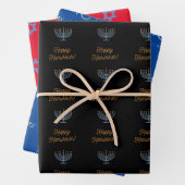 Happy Hanukkah Packblätter 3 verschiedene Designs Geschenkpapier Set (Beispiel)
