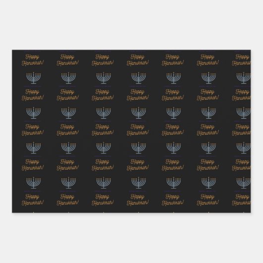 Happy Hanukkah Packblätter 3 verschiedene Designs Geschenkpapier Set (Vorderseite)