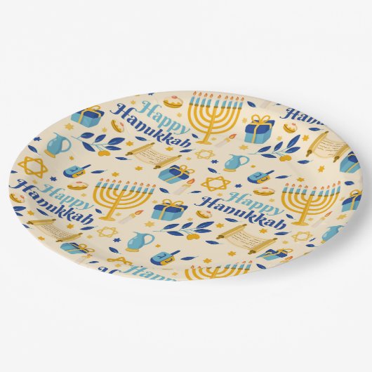 Happy Hanukkah Papierplatte Pappteller (Schrägansicht)