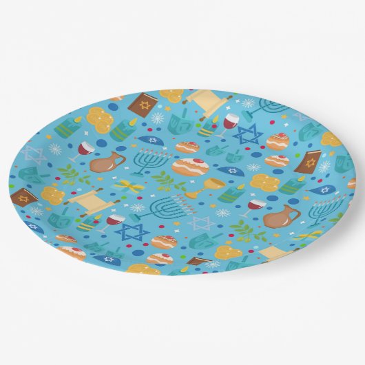 Happy Hanukkah Papierplatte Pappteller (Schrägansicht)