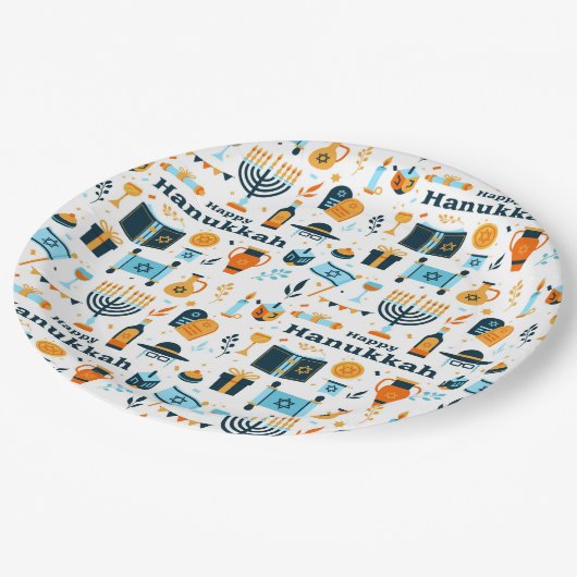Happy Hanukkah Papierplatte Pappteller (Schrägansicht)