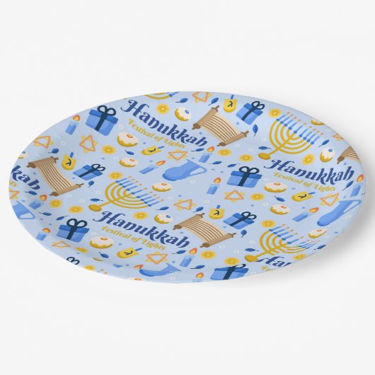 Happy Hanukkah Papierplatte Pappteller (Schrägansicht)