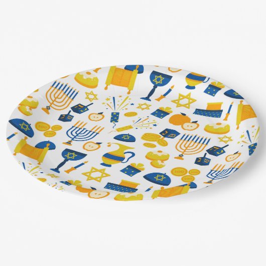 Happy Hanukkah Papierplatte Pappteller (Schrägansicht)