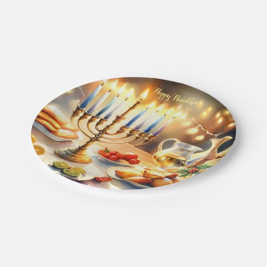 Happy Hanukkah Pappteller (Schrägansicht)