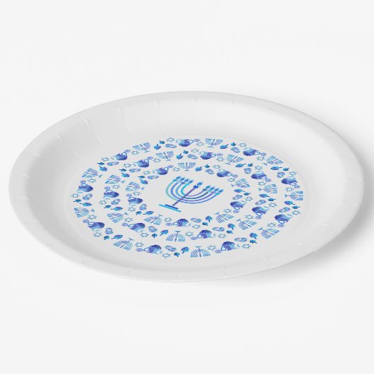 Happy Hanukkah Party Beautiful Blue Decoration Pappteller (Schrägansicht)
