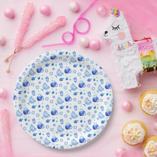 Happy Hanukkah Party Beautiful Blue Decoration Pappteller (Party)