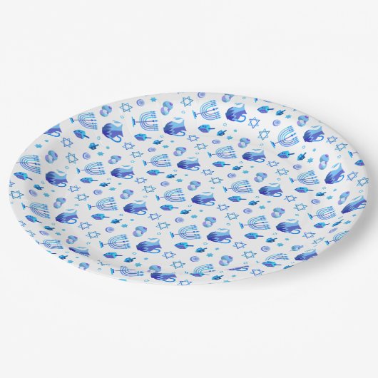 Happy Hanukkah Party Beautiful Blue Decoration Pappteller (Schrägansicht)