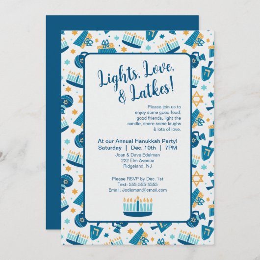 Happy Hanukkah Party Einladung (Vorne/Hinten)