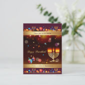 Happy Hanukkah Party Gold Hanukkiah Einladungspostkarte (Stehend Vorderseite)