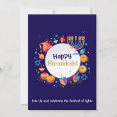 Happy Hanukkah Party Jüdischer Urlaub Gold Menorah Einladung (Vorderseite)