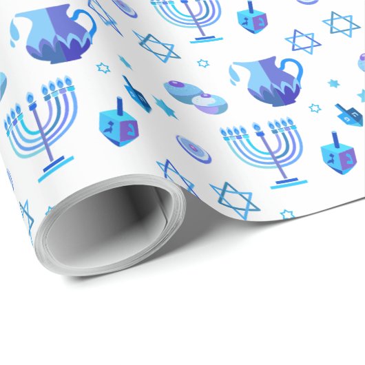 Happy Hanukkah Party Schöne blaue Dekoration Geschenkpapier (Rolleneckpunkt)